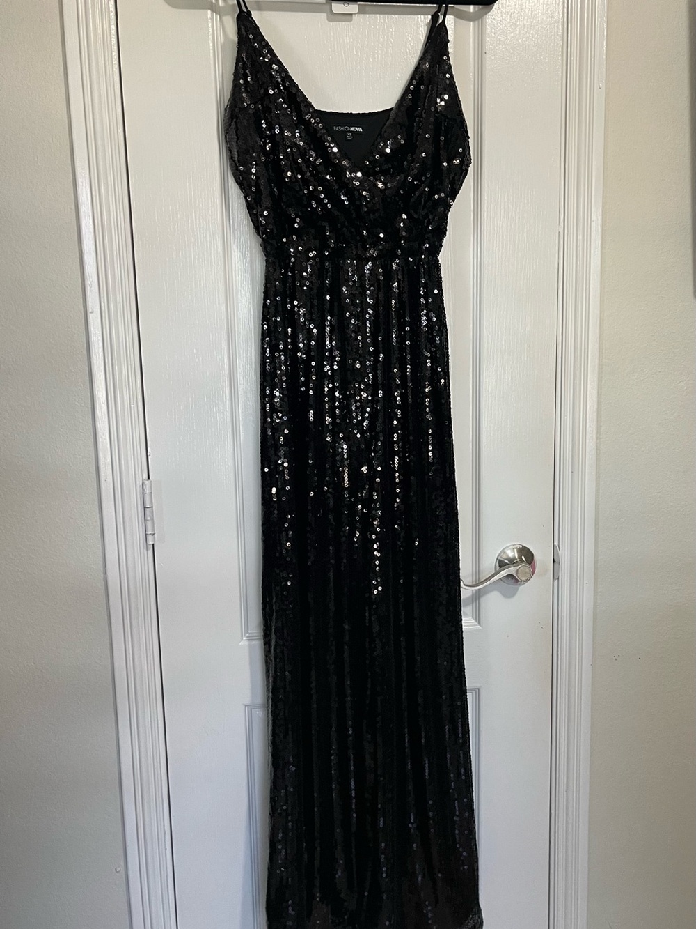 Fashion Nova Black Sequin Maxi Jumpsuit